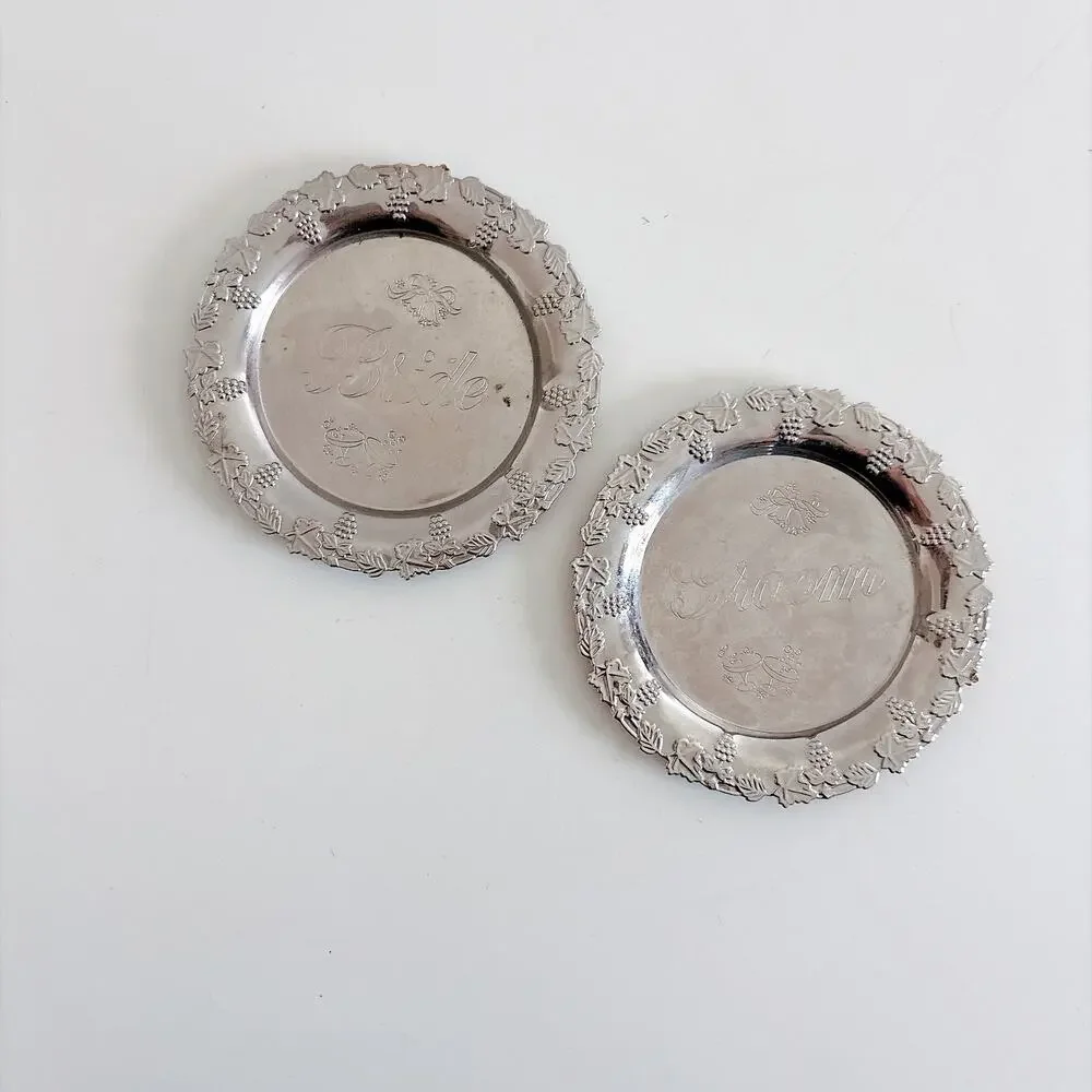 Vintage Silver-Plated Bride and Groom Coasters